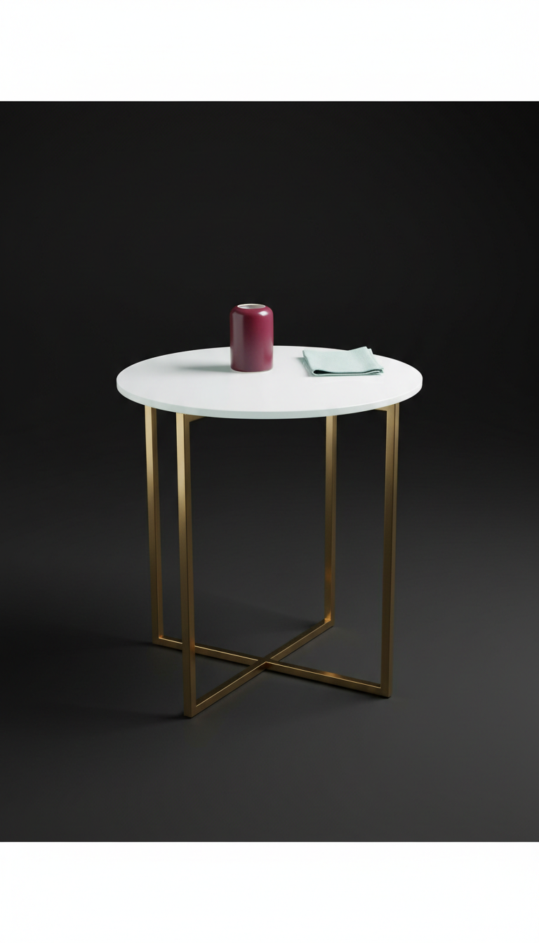 Gallery White glass-topped side table with brass base