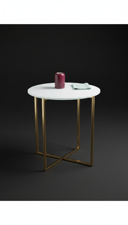 Gallery White glass-topped side table with brass base