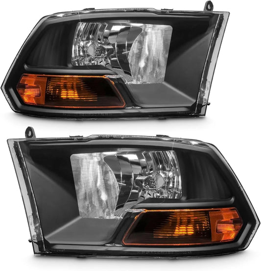 2009-2018 Dodge Ram 1500 2500 3500 Headlights Black Amber Dual Cab Pair L+R